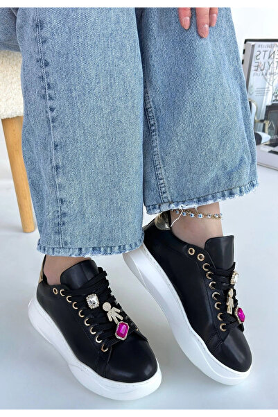 ALFA AKSESUAR 03 Gane Black Leather Lace-Up Sports Shoes