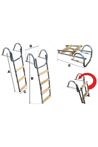GFN Scară pliabilă cu balustradă pentru platforma pupa, oțel inoxidabil AISI 316, trepte din lemn