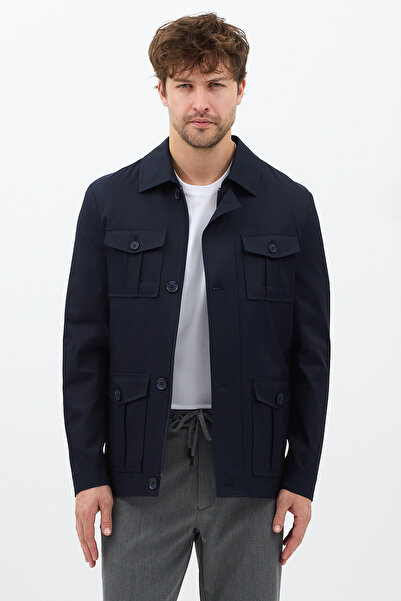 Frappoli Fred Чоловічий Синій Італійський крій Slim Fit Весна-Осінь Тренч-Пальто