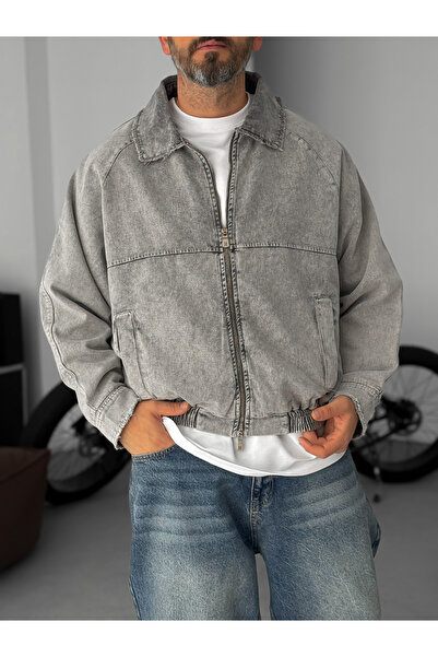 BYBASICMAN Gray Cutaway Collar Zippered Jacket Jj-141