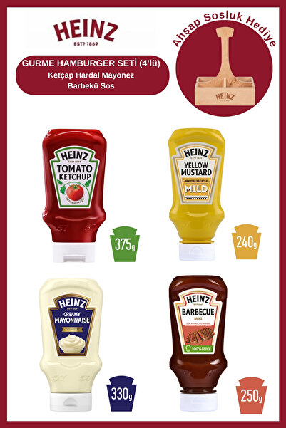 Heinz Ahşap Sosluk Hediyeli Gurme Hamburger Sos Seti 4'lü (Ketçap, Mayonez, H...