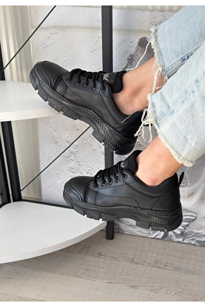 ALFA AKSESUAR 03 Jule Black Leather Lace-Up Sneakers