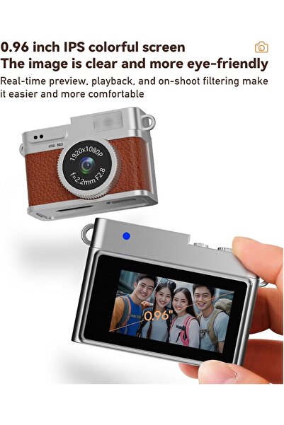 Specton Bewinner Mini Keychain Digital Camera 1080P 2MP, 0.96in Color Display, 32GB, USB-C (Brown)