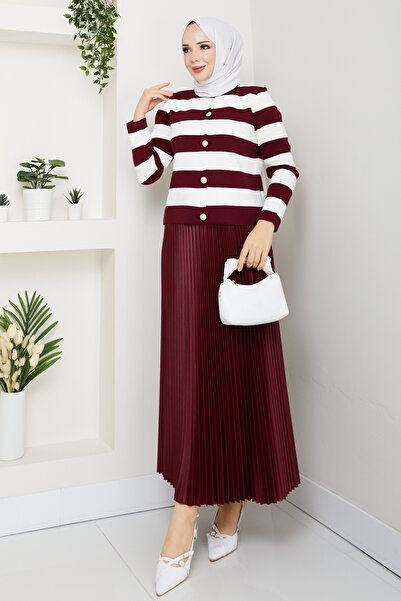 bm bessomoda fashion boutique Women's Knitwear Cardigan Pleated Skirt Set