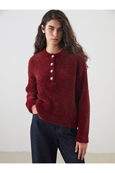 LC Waikiki Modest Burgundy Crew Neck Women's Knitwear Sweater