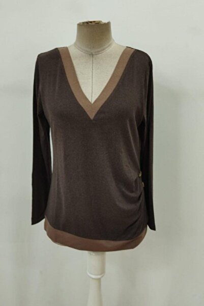 Mossta Long Sleeve Buttoned Wool Viscose Blouse - Brown
