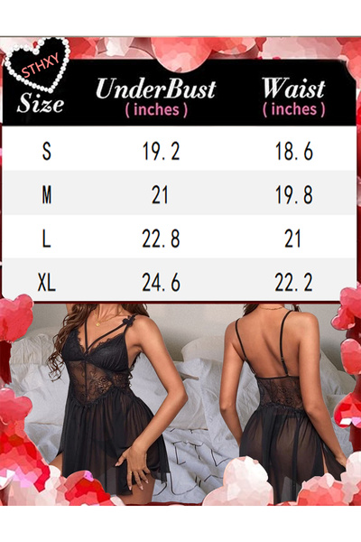 Sthxyfaith Womens 2 Piece Lace Sheer Mesh V Neck Babydoll Teddy Lingerie Set Pink Small
