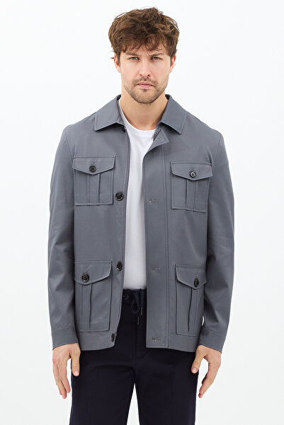 Frappoli Fred Men's Anthracite Italian Cut S Slim Fit Spring-Autumn Trench-Coat-Coat