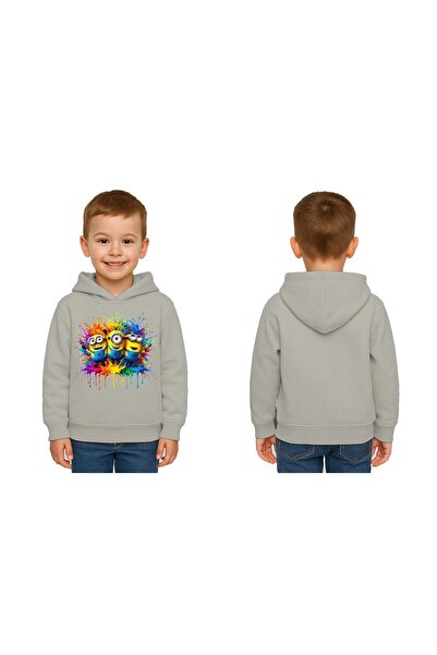 SEDİRLİ Unisex Mınıons Printed Children's Swaetshirt Printed Hooded 3 Yarn Fl...
