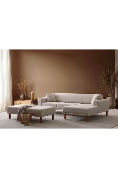 Vivense TİERA BOHEM KÖŞE TAKIMI, KREM, SAĞ KÖŞE, PUFLU