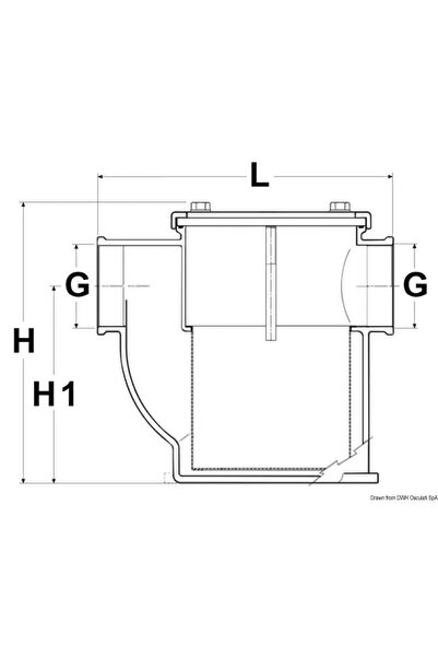 OSCULATI Rina Water Cooling Filter, 1400 l/h at 0.1 bar, Nickel-plated Brass, Polycarbonate Disc