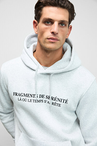 GRIMELANGE Cornelius Men's Grimelange Sweatshirt with Kangaroo Pocket on the Front and Sleeves Printed Hooded Corduroy