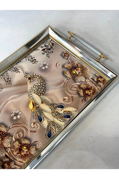 Kosova KOSAVA Ahşap Çerçeveli Cam Tepsi-GÜMÜŞ 44/32 cm TKEBT TEK RENK