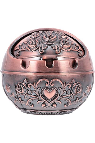 Generic Cigarette Ashtray with Lid — Portable Alloy Steel, Ornate Floral Pattern