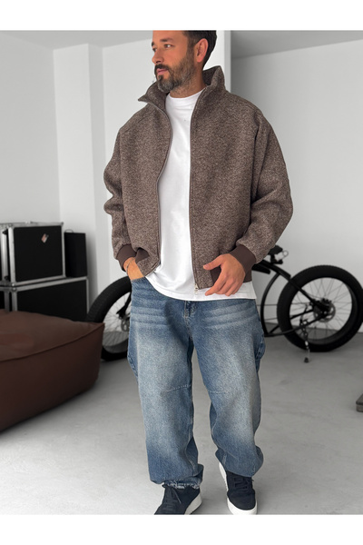 BYBASICMAN Brown Zippered Distressed Bomber Jacket Jj-175