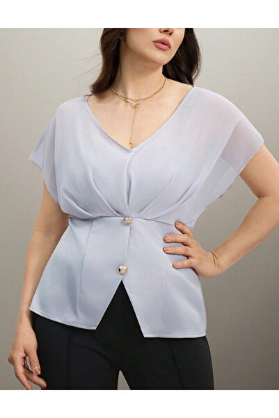 Sheya Shein Curve+ Short Sleeve Shirt, Grey