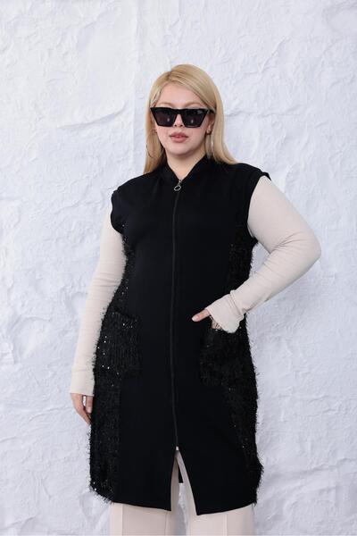 Siyezen Plus Size Bearded Sequin Embroidered Vest