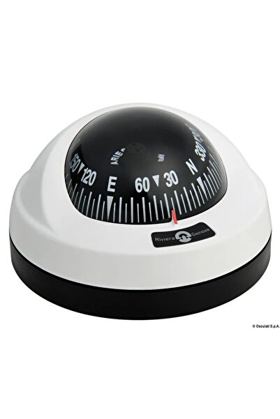 OSCULATI Aries Riviera 2 1/2 Compass, White body, Base Ø 100 mm, Height 60 mm, Black rose, Bayonet mount