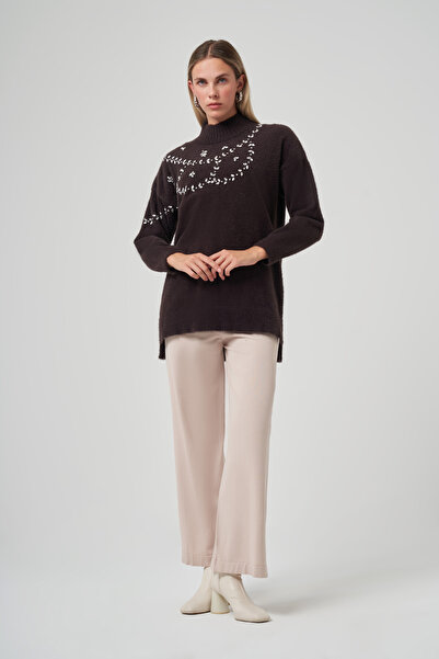 Nuss Stone Detail Angora Sweater Tunic 7002 Bitter Brown