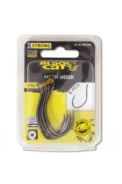 Mimteam Cârlig Black Cat Mega DG Coating, Inel 8/0 cu Barb, 50 mm, Gunsmoke, 6 bucăți