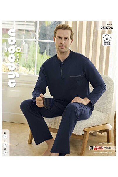 Aydoğan Men's 100% Cotton Pajama Set – Long Sleeve Comfortable Fit 2-Piece Set