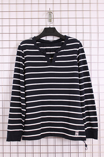 YXL COLLECTION Women's Plus Size Striped V-Neck Skirt Gathered Long Sleeve Blouse / Sweatshirt