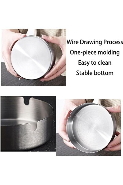 Generic 2Pack Stainless Steel Ashtrays for Cigarettes, Outdoor, Indoor Round Patio Ashtray, 3 Slots Each (Si