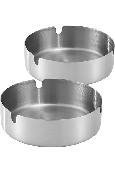 Generic 2Pack Stainless Steel Ashtrays for Cigarettes, Outdoor, Indoor Round Patio Ashtray, 3 Slots Each (Si