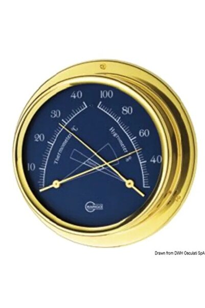 OSCULATI Barigo Regatta Hygrothermometer, Polished Brass - Blue Dial