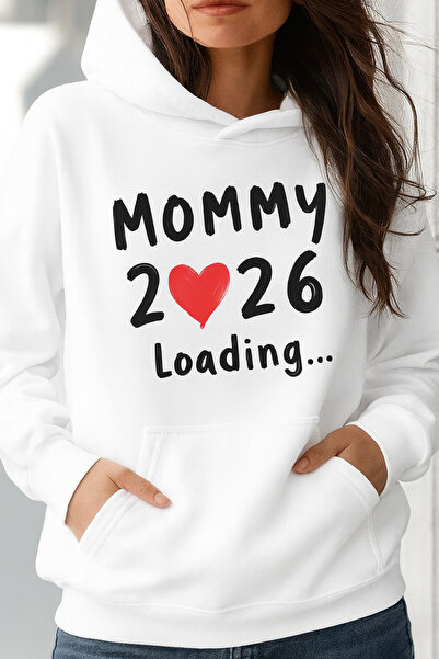 Trendy Sun Mommy 2026 Loading…” مطبوع سويت شيرت مريح بغطاء رأس سويت شيرت للأم...