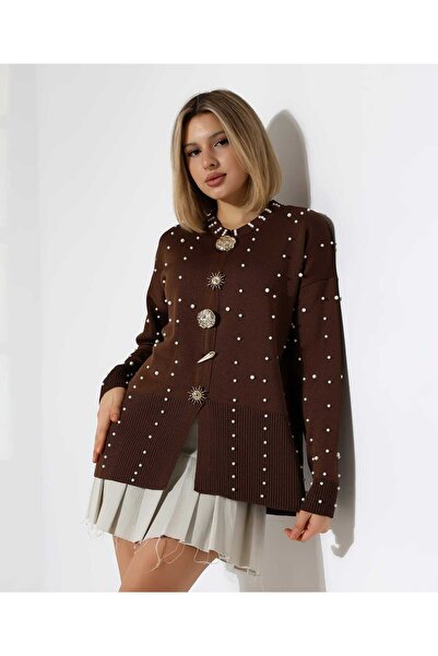 H&E LUXURY DESIGN Women's Stylish Big Button Pearl Pattern Women's Knitwear Slit Sweater