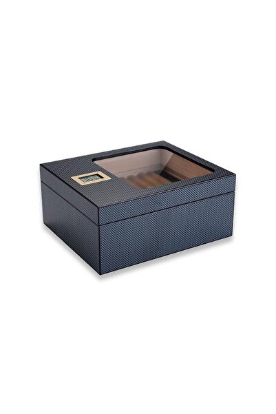 CIGARLOONG Camlı Puro Kutusu Humidor Karbon Desen 40's