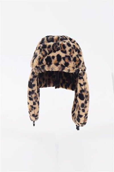 Neşeli Butik Women's Furry Earmuff Leopard Print Pilot Hat Nbaks010