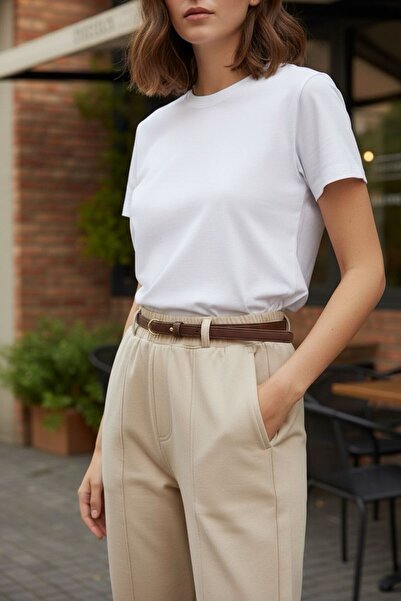 LEATHEROO Women's 4-Piece Gold Accessory Stitched and Long-Lasting Linea Belt