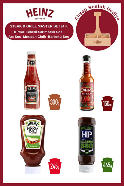 Heinz STEAK & GRILL MASTER SET (4’lü)-Kırmızı Biberli Sarımsaklı Sos-Acı Sos -Mexıcan Chıllı -Barbekü Sos