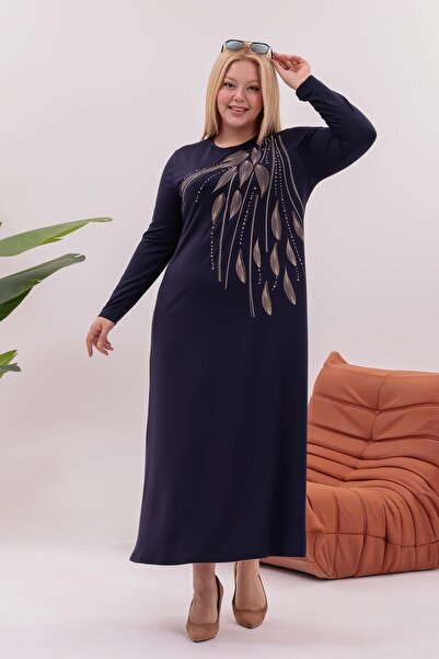 Siyezen Plus Size Leaf Printed Flared Dress