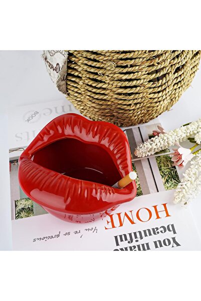 Loghot Creative Ceramic Cigarette Ashtray - Lips Style (Dark Red)