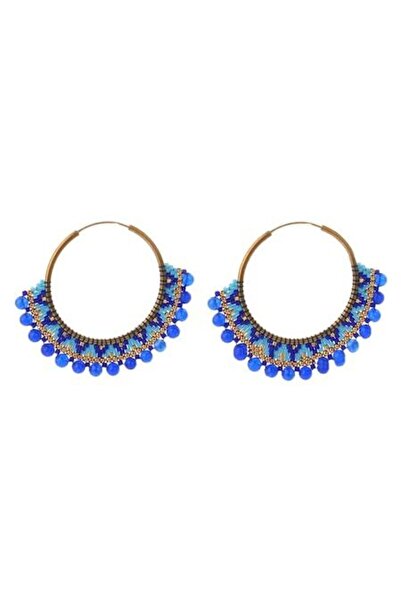 Ezera - Round Blue Earrings, Handmade Miyuki Beads, Boho Design, 40x45 mm