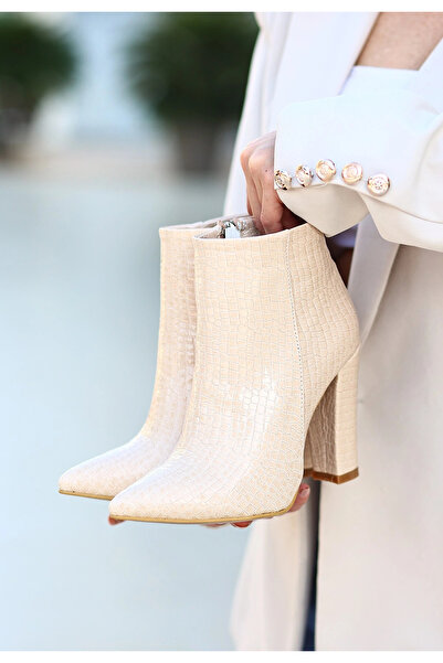 ALFA AKSESUAR 03 Loora Ten Patent Leather Patterned Heeled Boots