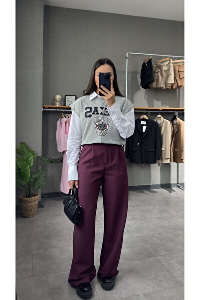 YOUR NAME High Waist Pleated Straight Cut Pants