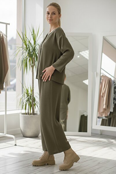 Chiccy Italian Khaki Long Sleeve Elastic Waist Slim Fi Corded Fabric Adife Woven Bottom Top Set 67/64 103/58