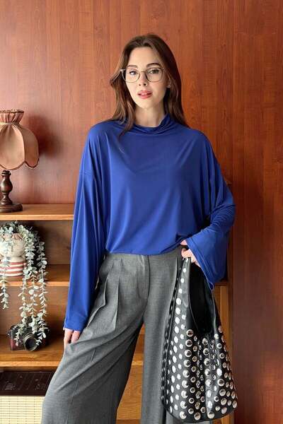 Ceylan Otantik Cobalt Blue Jersey Blouse