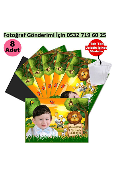 Elara Tasarım Safari Temalı Doğum Günü Magnet Hediye 5x7 8 Adet Magnet Jelatinli