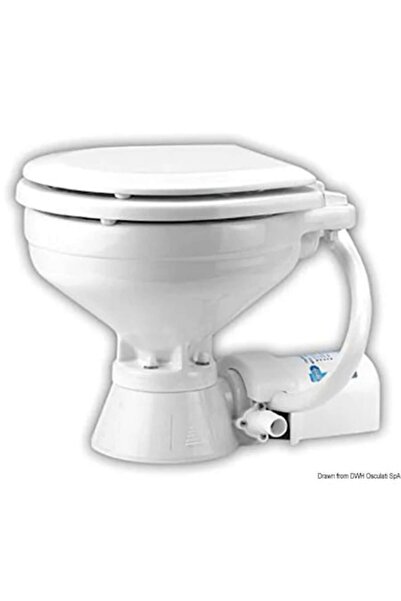 OSCULATI Toaletă electrică Jabsco 12/24V, model V-12: vas de porțelan, scaun din lemn, pompă autoamorsantă