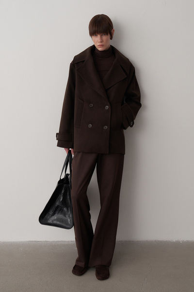 Mathilda Store Acı Kahve Kruvaze Yaka Kısa Kaşe Kaban