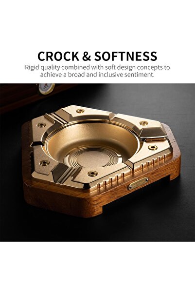 CIGARLOONG Cigar Ashtray, Metal & Wood Desktop 3-Slot (Black)