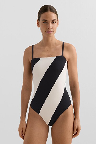 Oysho Diyagonal çizgili pike straplez mayo