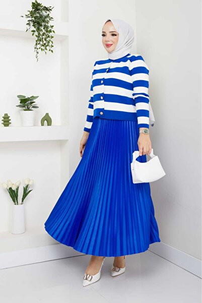 bm bessomoda fashion boutique Women's Knitwear Cardigan Pleated Skirt Set
