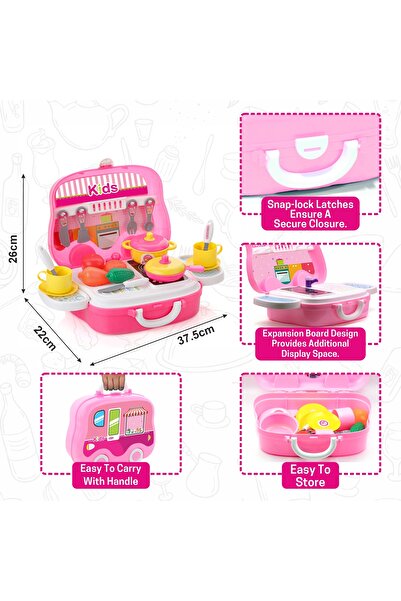 Chanak Kitchen Set for Girls – 18-Piece Pretend Play Cooking Suitcase on Wheels for Kids 3+