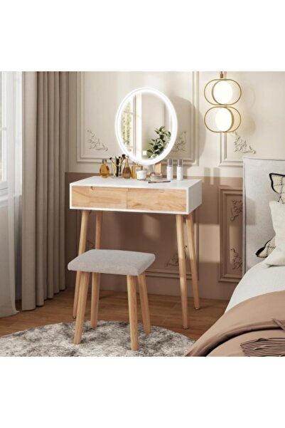 eMobili SEM235 - Dressing table set, 70 cm, cosmetics, makeup, LED mirror, vanity table, upholstered chair